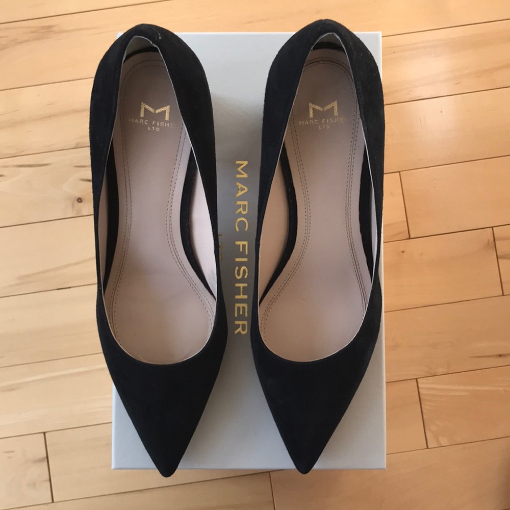 Marc Fisher black suede heels.